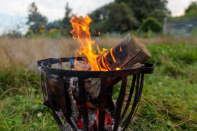 Stock Image: Burning logs in a fireplace