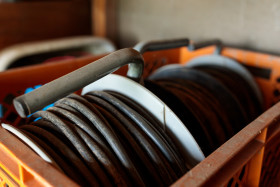 Stock Image: Cable drums in a box