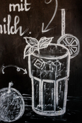 Stock Image: Caipirinha cocktail drawn with chalk on a blackboard