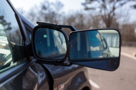 Stock Image: Caravan side view mirror
