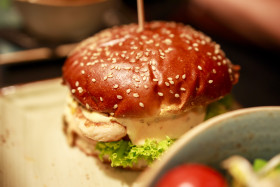 Stock Image: chicken burger with melted cheese