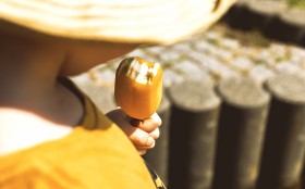 Stock Image: children eats yellow maracuja ice lolly