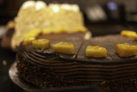 Stock Image: chocolate cake in a pastry shop