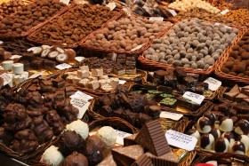 Stock Image: chocolates pralines on a market