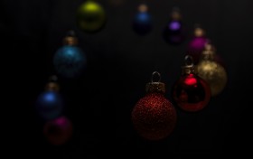 Stock Image: christmas tree balls black background