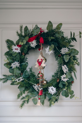 Stock Image: Christmas wreath on a front door