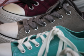 Stock Image: chucks in gray turquoise and burgundy