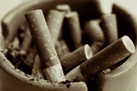 Stock Image: Cigarette butts close up