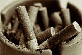 Stock Image: Cigarette butts close up