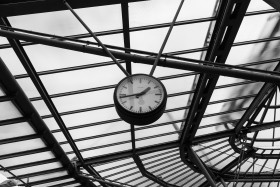 Stock Image: Clock at a train station