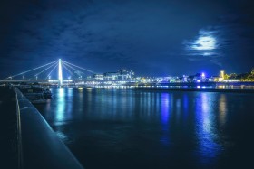 Stock Image: cologne bridge at night - Severinsbrücke / Severinsbridge