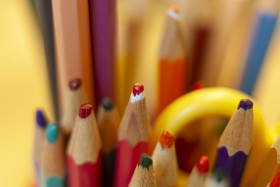 Stock Image: Colored pencils closeup as background