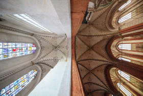 Stock Image: Contrasts of the Marienkirche in Lübeck