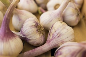 Stock Image: crate filled with garlic