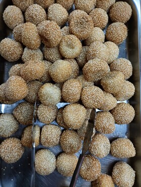 Stock Image: Crispy Fried Mochi with Sesame Seeds