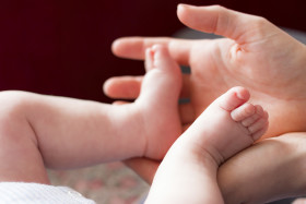 Stock Image: cute baby feet in mother hands