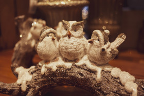 Stock Image: cute snow owl and birds christmas decoration