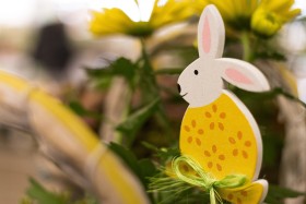 Stock Image: cute wooden colorful easter bunny decorative