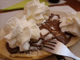 Stock Image: Decadent Chocolate and Whipped Cream Crepes