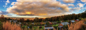 Stock Image: Dense cloudy sky over Wuppertal City Panorama