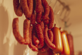 Stock Image: Domestic Traditional Food Smoked Meat At Local Farmers Markets