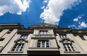 Stock Image: downtown building wuppertal blue sky