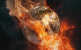 Stock Image: earth on fire global warming africa and europe illustration