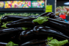 Stock Image: eggplants in the market