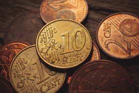 Stock Image: euro cent wood background