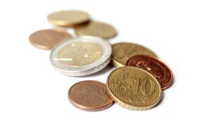 Stock Image: Euro Coins isolated on white background small change