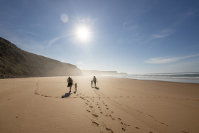 Stock Image: Family walks on the beach in Portugal