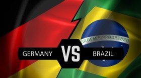 Stock Image: Federal Republic of Germany vs Federative Republic of Brazil, symbol of two national flags from textile