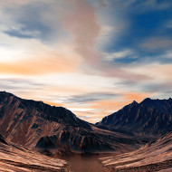 Stock Image: fictional mountain landscape with lake