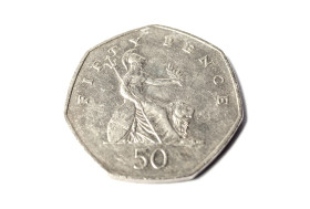 Stock Image: Fifty Pence Coin from Great Britain Isolated on White Background