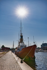 Stock Image: Fire ship in the port of Lübeck