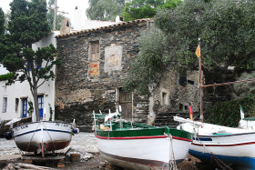 Stock Image: fishing village with boats