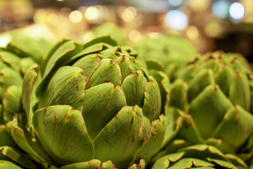 Stock Image: Fresh artichokes on a market
