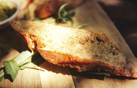 Stock Image: garlic baguette slice