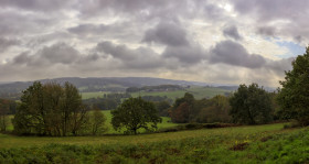 Stock Image: German rural autumn landscape with stormy clouds