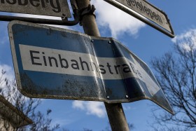 Stock Image: german street sign / road traffic sign einbahnstrasse