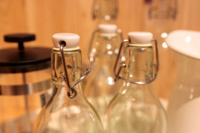 Stock Image: Glass bottles in the kitchen