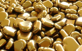 Stock Image: Glittery gold hearts background 3D