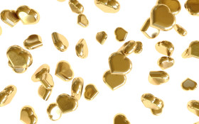 Stock Image: Glittery gold hearts isolated on white background falling down