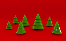 Stock Image: green christmas trees on red background
