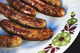 Stock Image: grill sausages on a plate