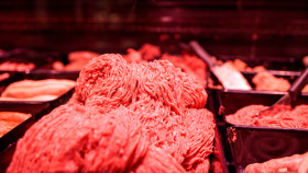 Stock Image: Ground beef at the butcher shop