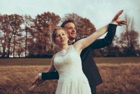 Stock Image: Happy bride and groom