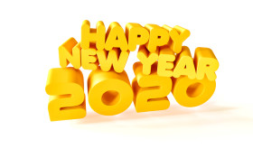Stock Image: happy new year 2020 yellow gold text on white background