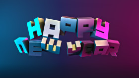 Stock Image: happy new year cyber futuristic punk 3D illustration