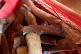 Stock Image: Hatchets in a red box